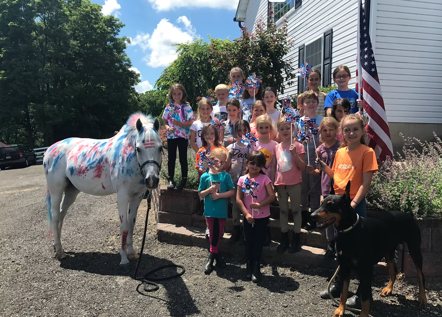 Summer campers with a painted pony